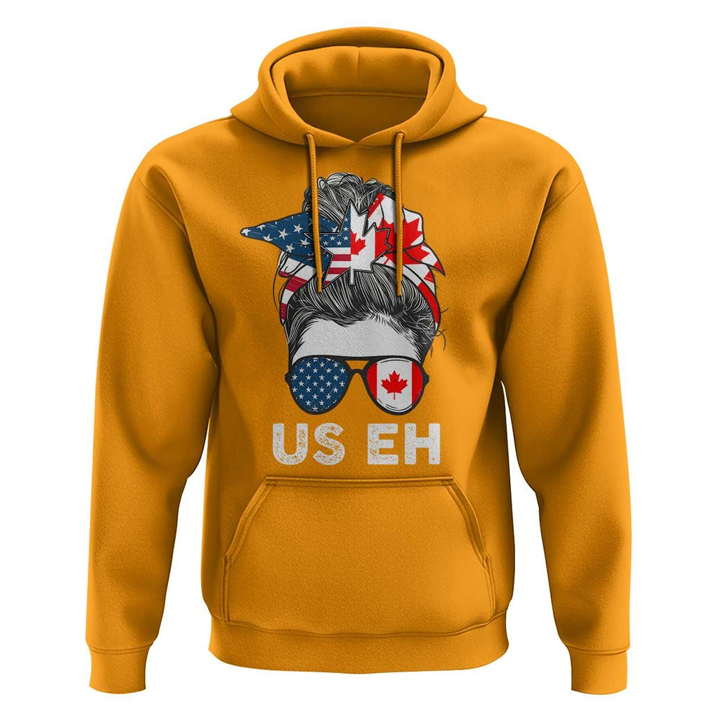 American Canadian Hoodie US EH Messy Bun USA Canada Flag TS09 Gold Print Your Wear