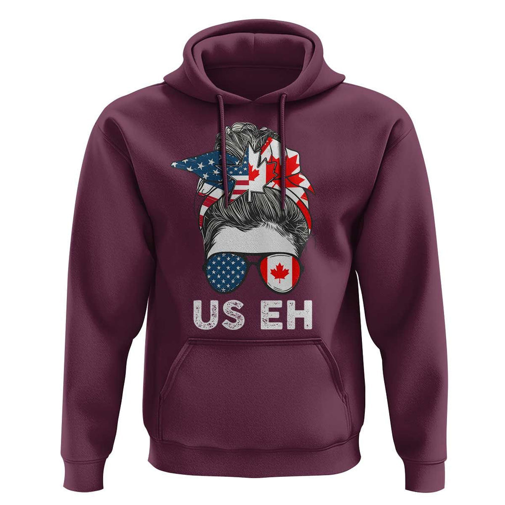 American Canadian Hoodie US EH Messy Bun USA Canada Flag TS09 Maroon Print Your Wear
