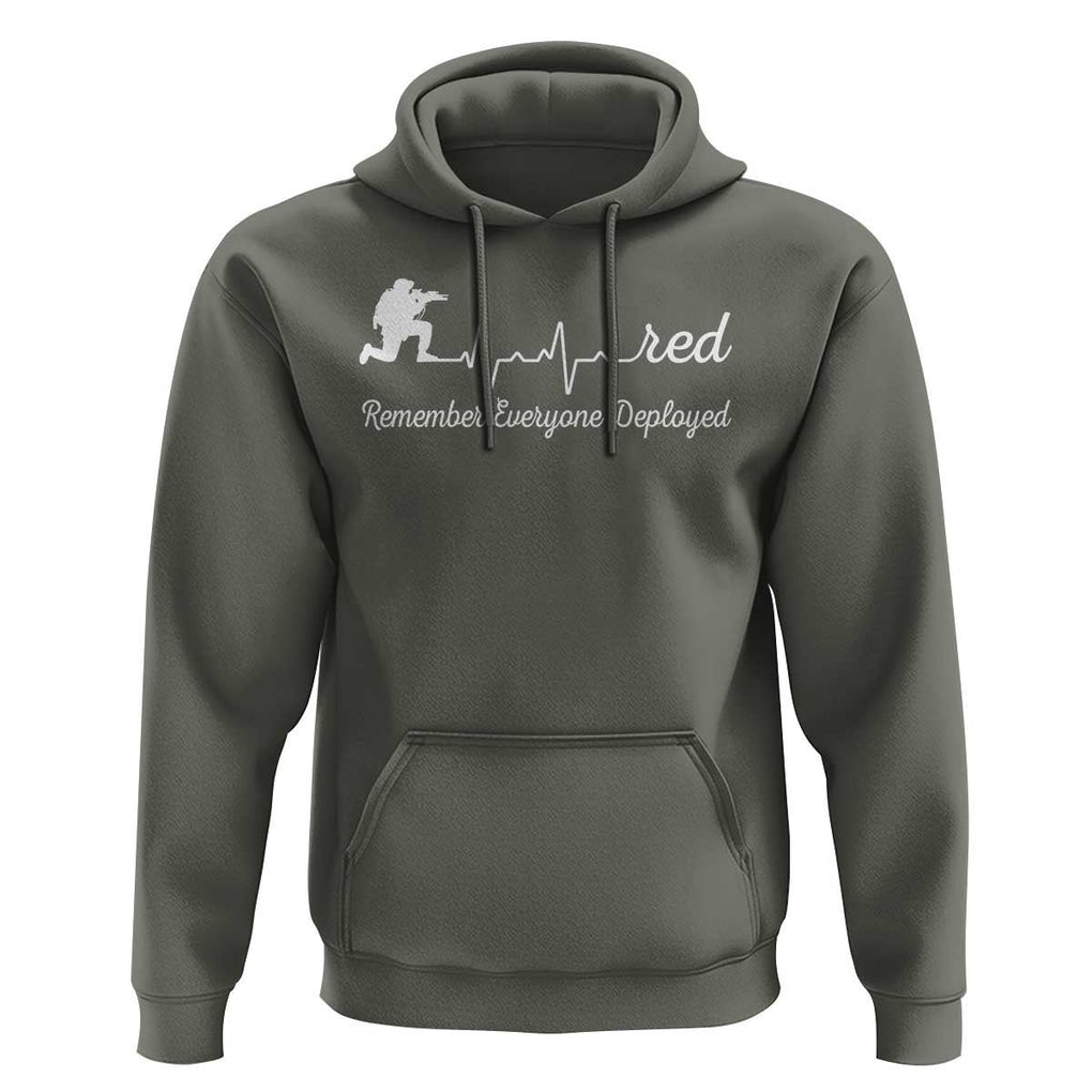 Red Friday Hoodie Remember Everyone Deployed Heartbeat TS09 Military Green Print Your Wear