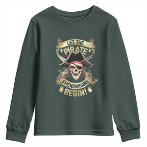 Pirate Youth Sweatshirt Let The Pirate Shenanigans Begin TS09 Dark Forest Green Print Your Wear