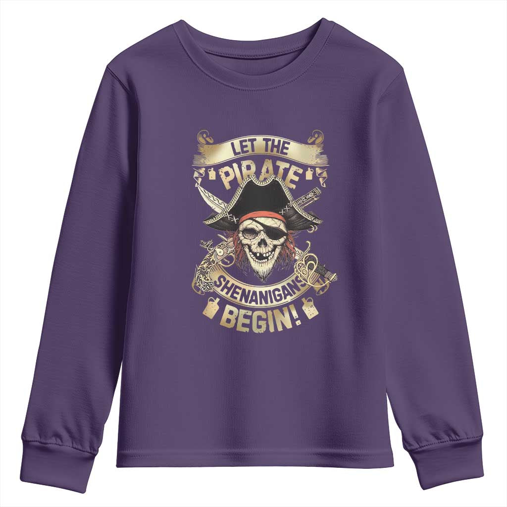 Pirate Youth Sweatshirt Let The Pirate Shenanigans Begin TS09 Purple Print Your Wear