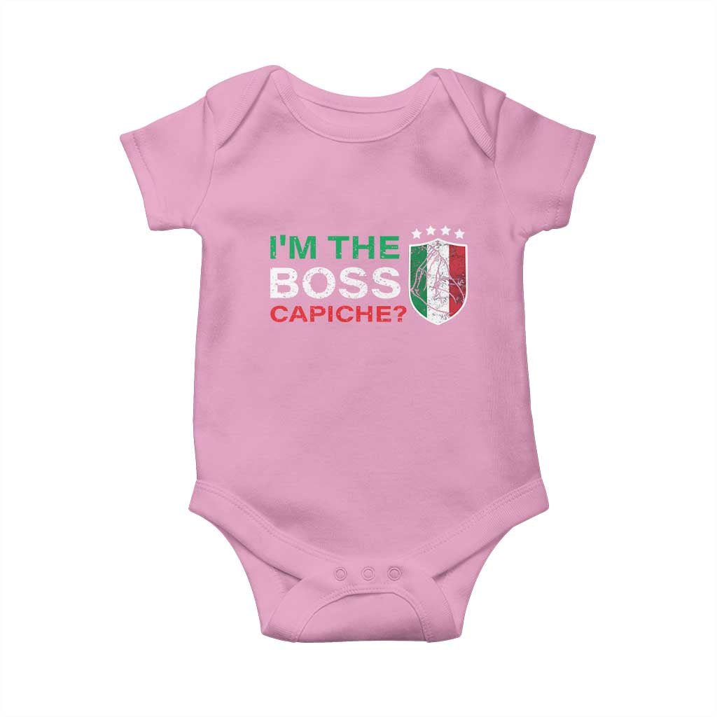 Funny Italian Baby Onesie I'm The Boss Capiche TS09 Light Pink Print Your Wear
