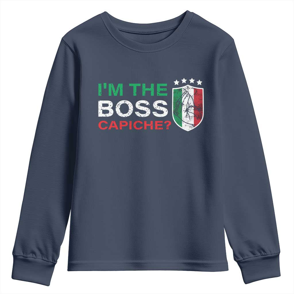 Funny Italian Youth Sweatshirt I'm The Boss Capiche TS09 Navy Print Your Wear