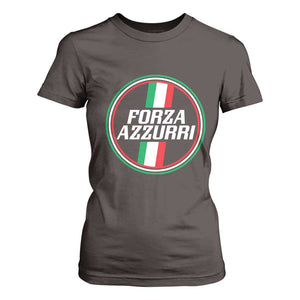 Italian Sport Support T Shirt For Women Let's Go Italy Forza Azzurri TS09 Dark Chocolate Print Your Wear