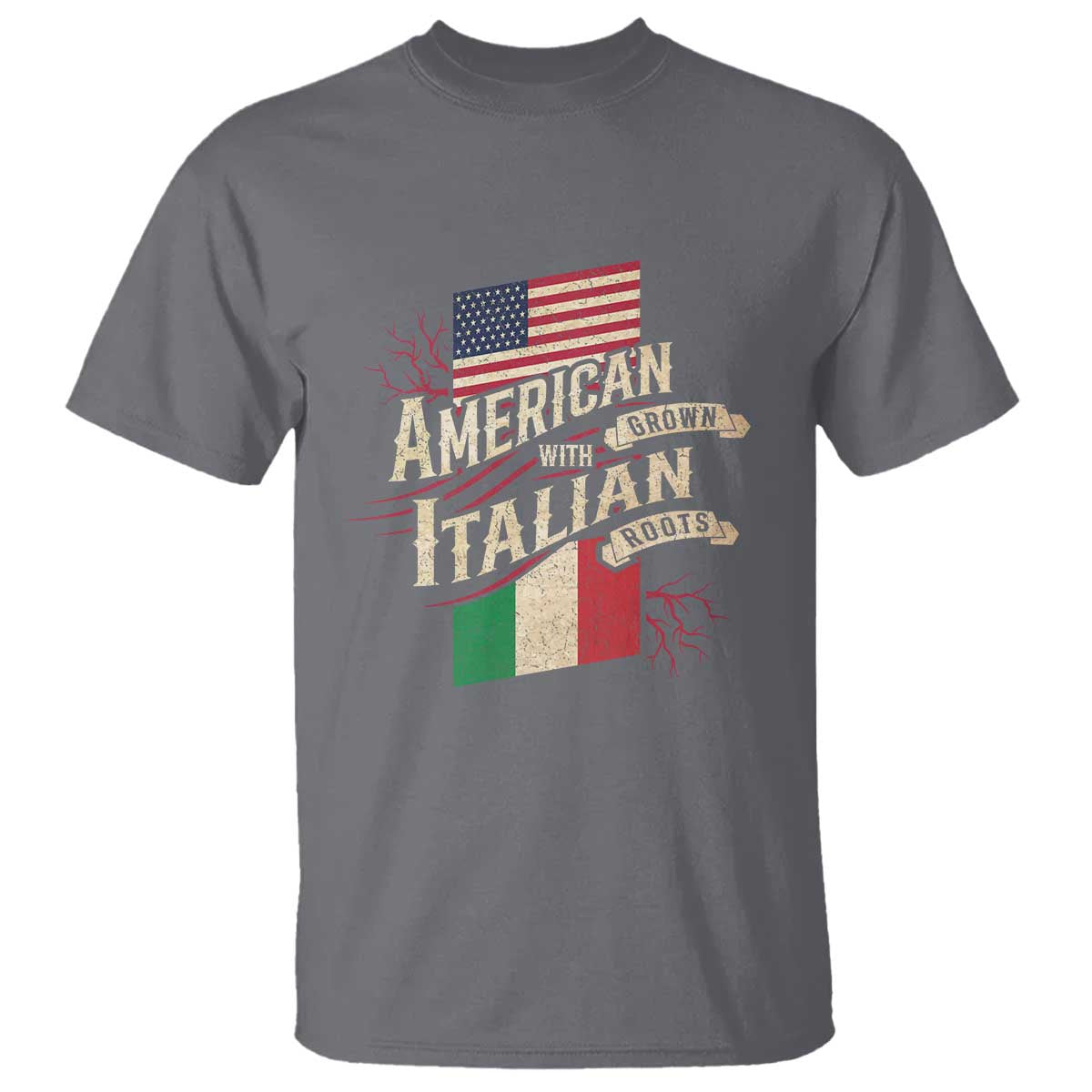 American Grown Italian Roots Patriot T Shirt TS09 Charcoal Print Your Wear