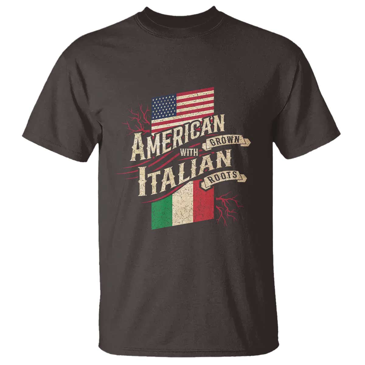 American Grown Italian Roots Patriot T Shirt TS09 Dark Chocolate Print Your Wear