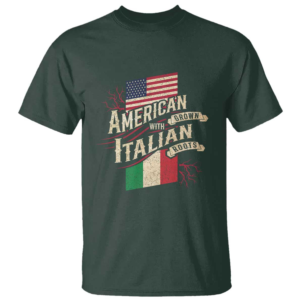 American Grown Italian Roots Patriot T Shirt TS09 Dark Forest Green Print Your Wear