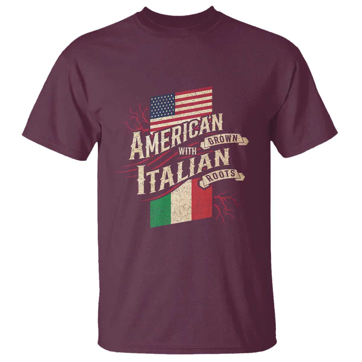 American Grown Italian Roots Patriot T Shirt TS09 Maroon Print Your Wear