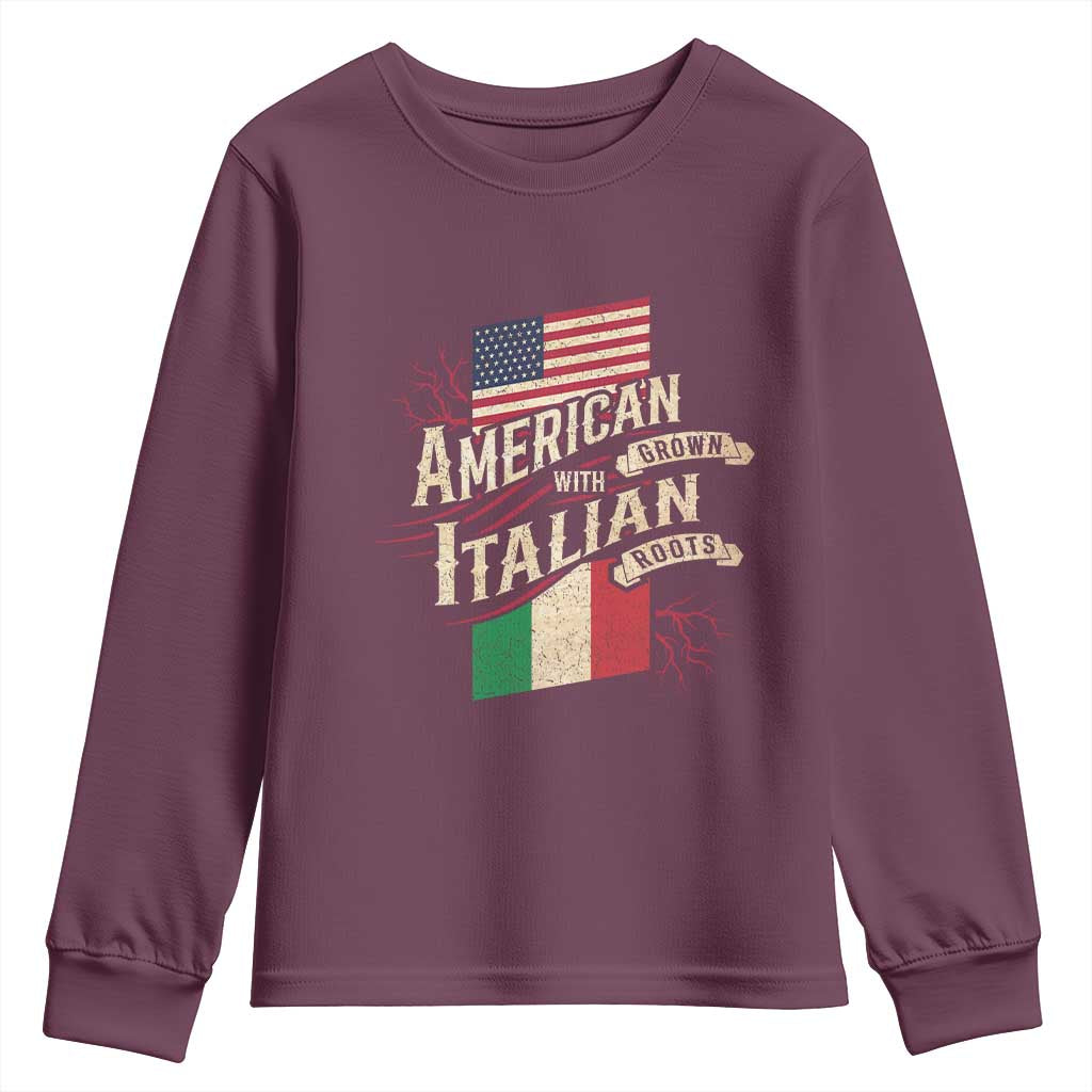 American Grown Italian Roots Patriot Youth Sweatshirt TS09 Maroon Print Your Wear