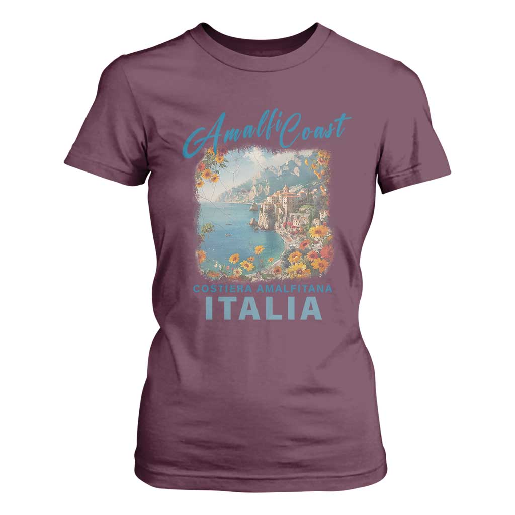 Italy Trip T Shirt For Women Amalfi Coast Beautiful Beach TS09 Maroon Print Your Wear