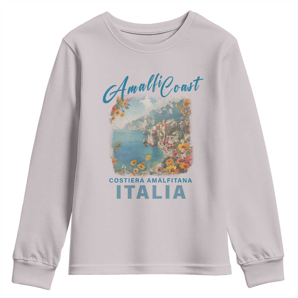 Italy Trip Youth Sweatshirt Amalfi Coast Beautiful Beach TS09 Ice Gray Print Your Wear