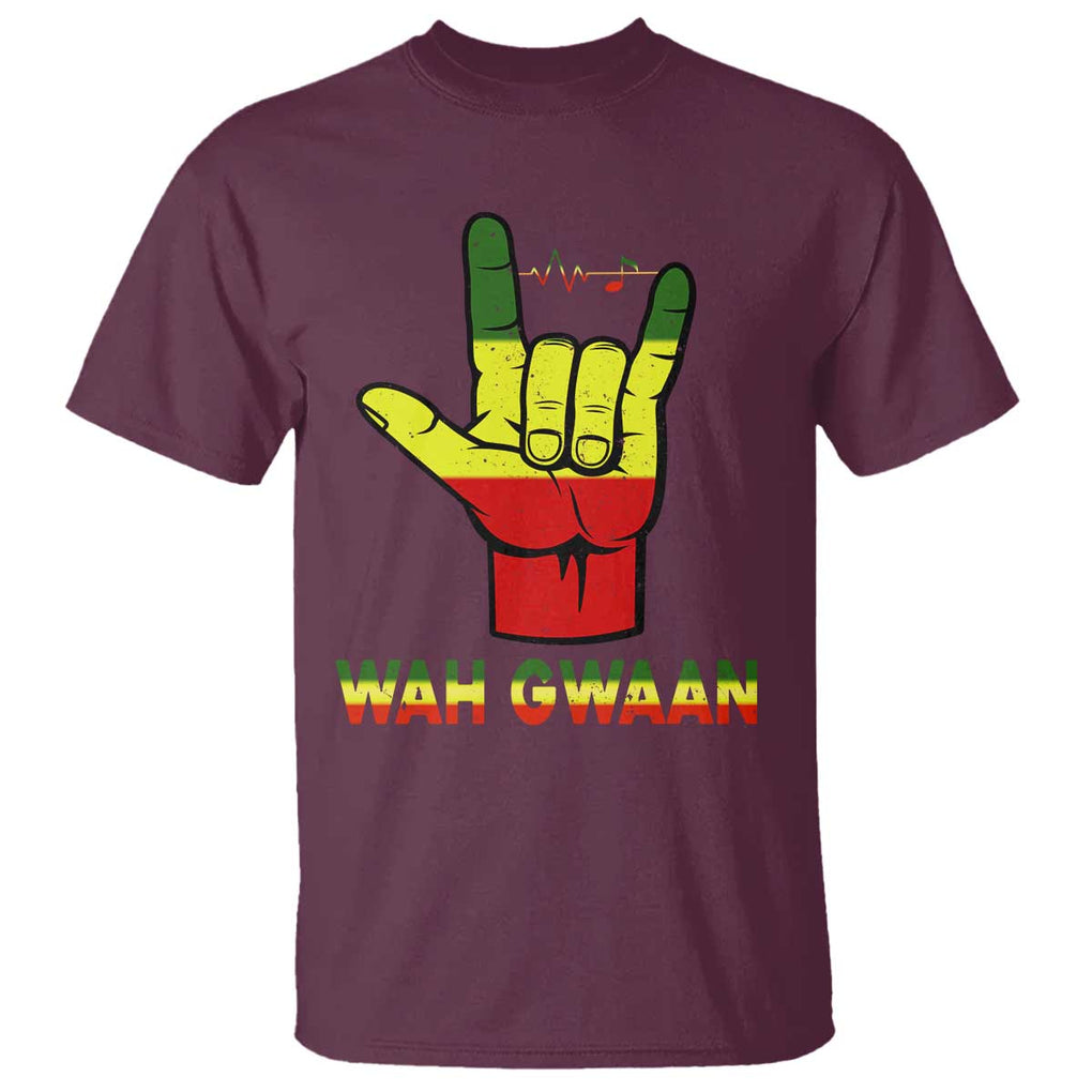 Reggae Lover T Shirt Wah Gwaan Jamaica jamaican TS09 Maroon Print Your Wear