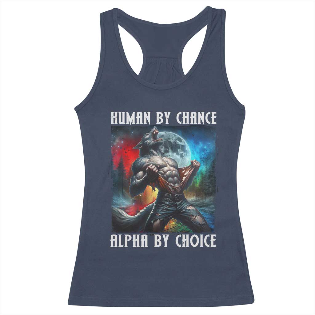 Alpha Wolf Racerback Tank Top Human By Chance Alpha By Choice TS09 Navy Print Your Wear