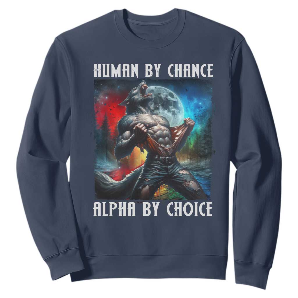 Alpha Wolf Sweatshirt Human By Chance Alpha By Choice TS09 Navy Print Your Wear