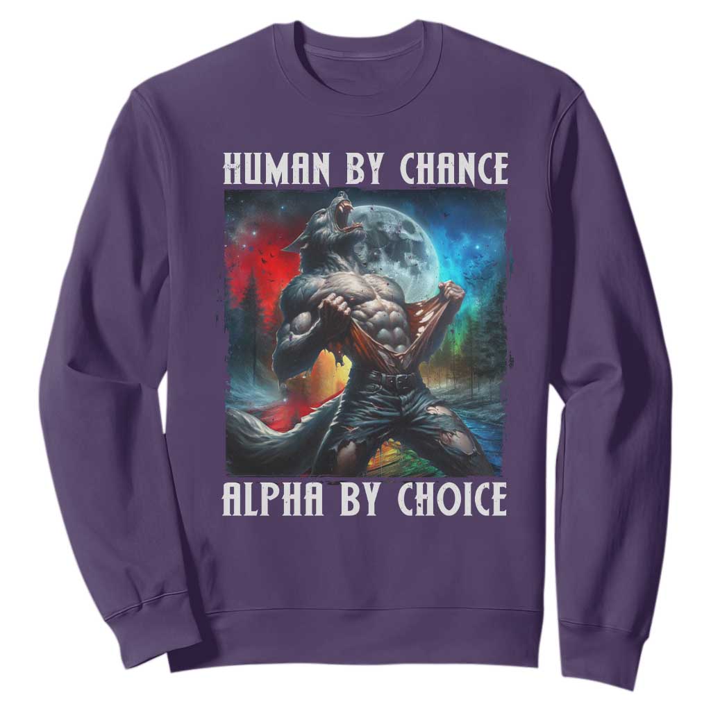 Alpha Wolf Sweatshirt Human By Chance Alpha By Choice TS09 Purple Print Your Wear