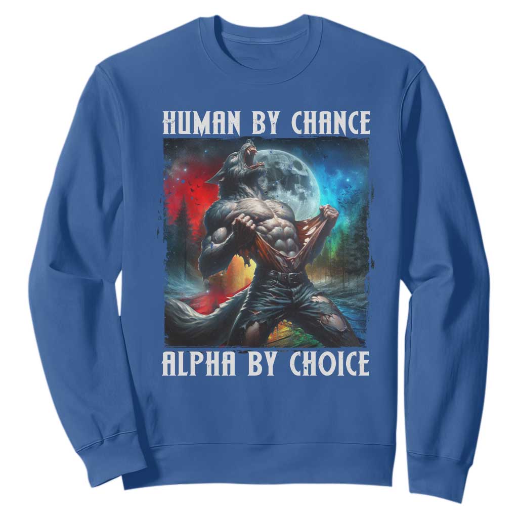Alpha Wolf Sweatshirt Human By Chance Alpha By Choice TS09 Royal Blue Print Your Wear