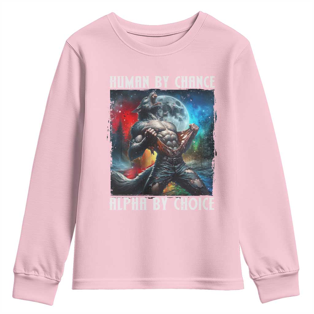 Alpha Wolf Youth Sweatshirt Human By Chance Alpha By Choice TS09 Light Pink Print Your Wear