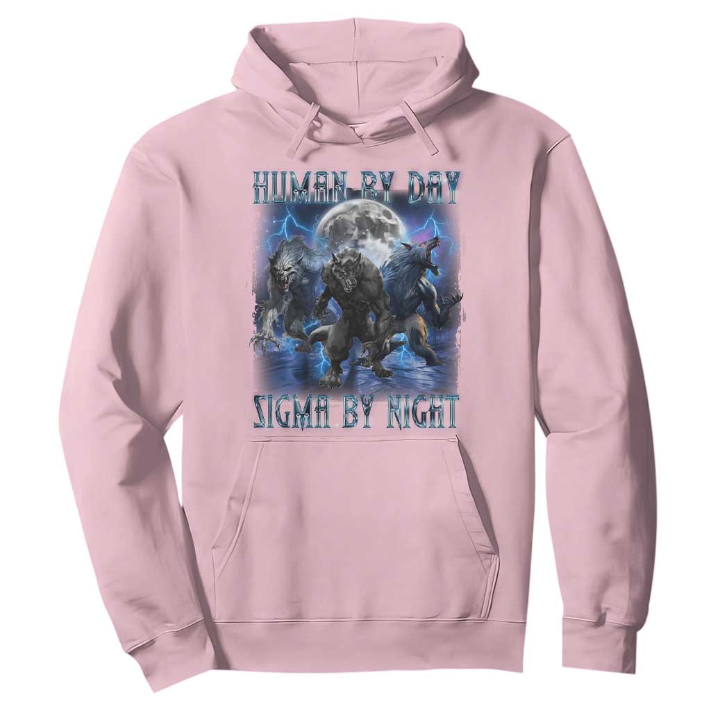 Alpha Wolf Hoodie Human By Day Sigma By Night TS09 Light Pink Print Your Wear