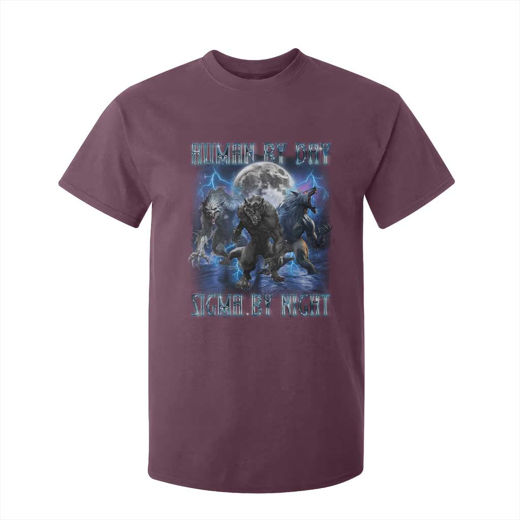 Alpha Wolf T Shirt For Kid Human By Day Sigma By Night TS09 Maroon Print Your Wear