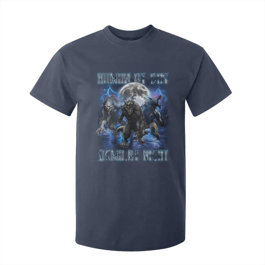 Alpha Wolf T Shirt For Kid Human By Day Sigma By Night TS09 Navy Print Your Wear