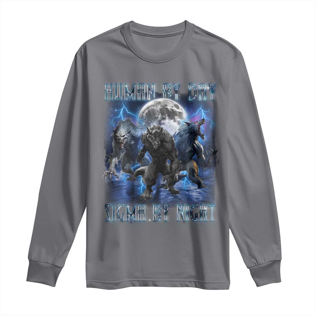 Alpha Wolf Long Sleeve Shirt Human By Day Sigma By Night TS09 Charcoal Print Your Wear