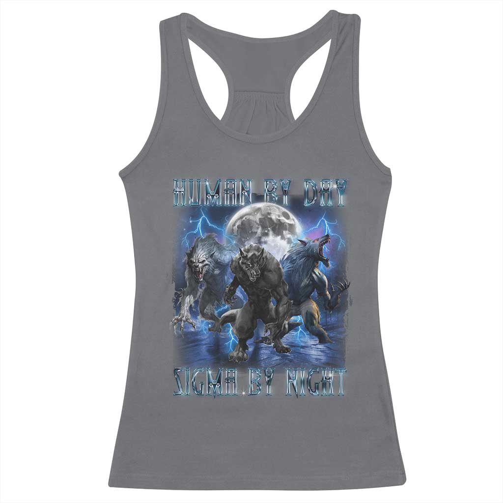 Alpha Wolf Racerback Tank Top Human By Day Sigma By Night TS09 Charcoal Print Your Wear