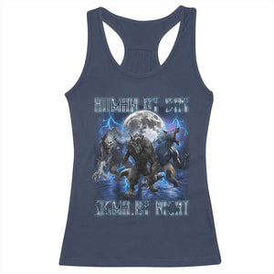 Alpha Wolf Racerback Tank Top Human By Day Sigma By Night TS09 Navy Print Your Wear