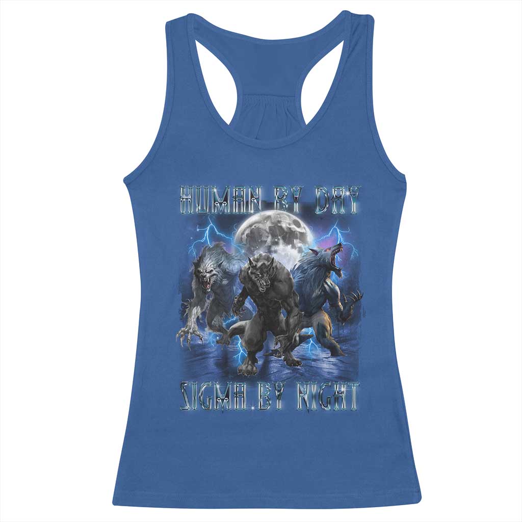 Alpha Wolf Racerback Tank Top Human By Day Sigma By Night TS09 Royal Blue Print Your Wear