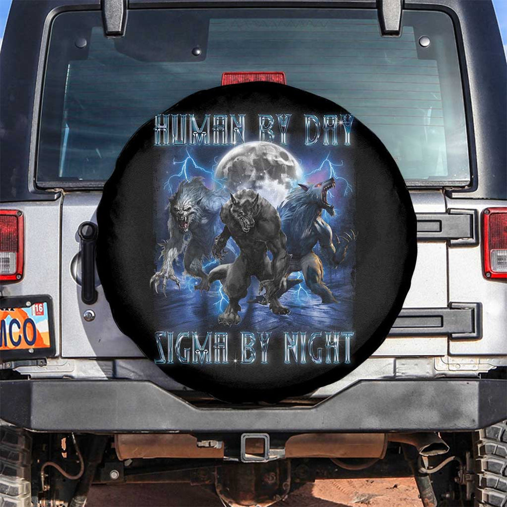 Alpha Wolf Spare Tire Cover Human By Day Sigma By Night TS09 No hole Black Print Your Wear