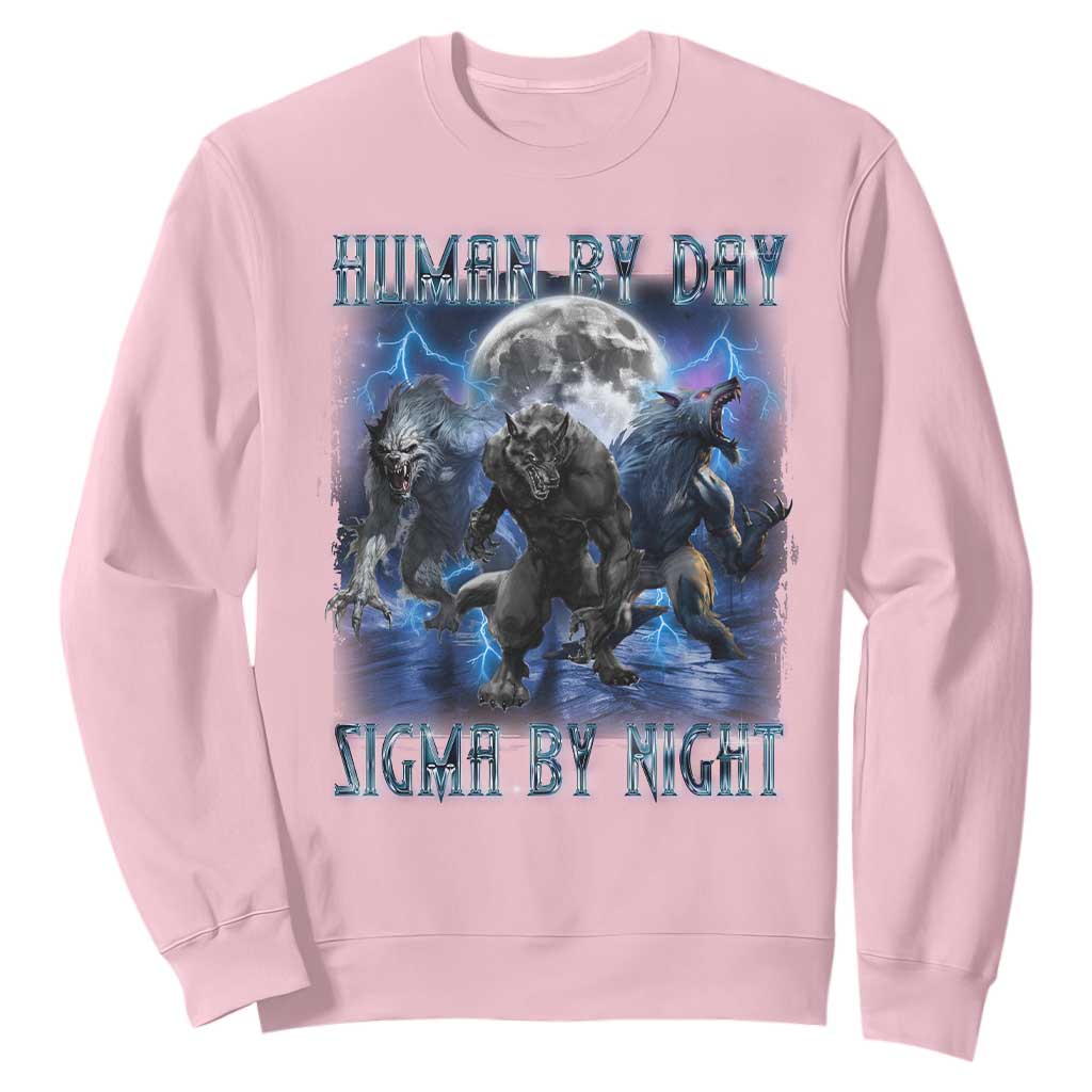 Alpha Wolf Sweatshirt Human By Day Sigma By Night TS09 Light Pink Print Your Wear