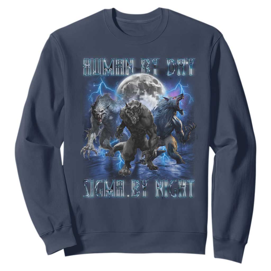 Alpha Wolf Sweatshirt Human By Day Sigma By Night TS09 Navy Print Your Wear