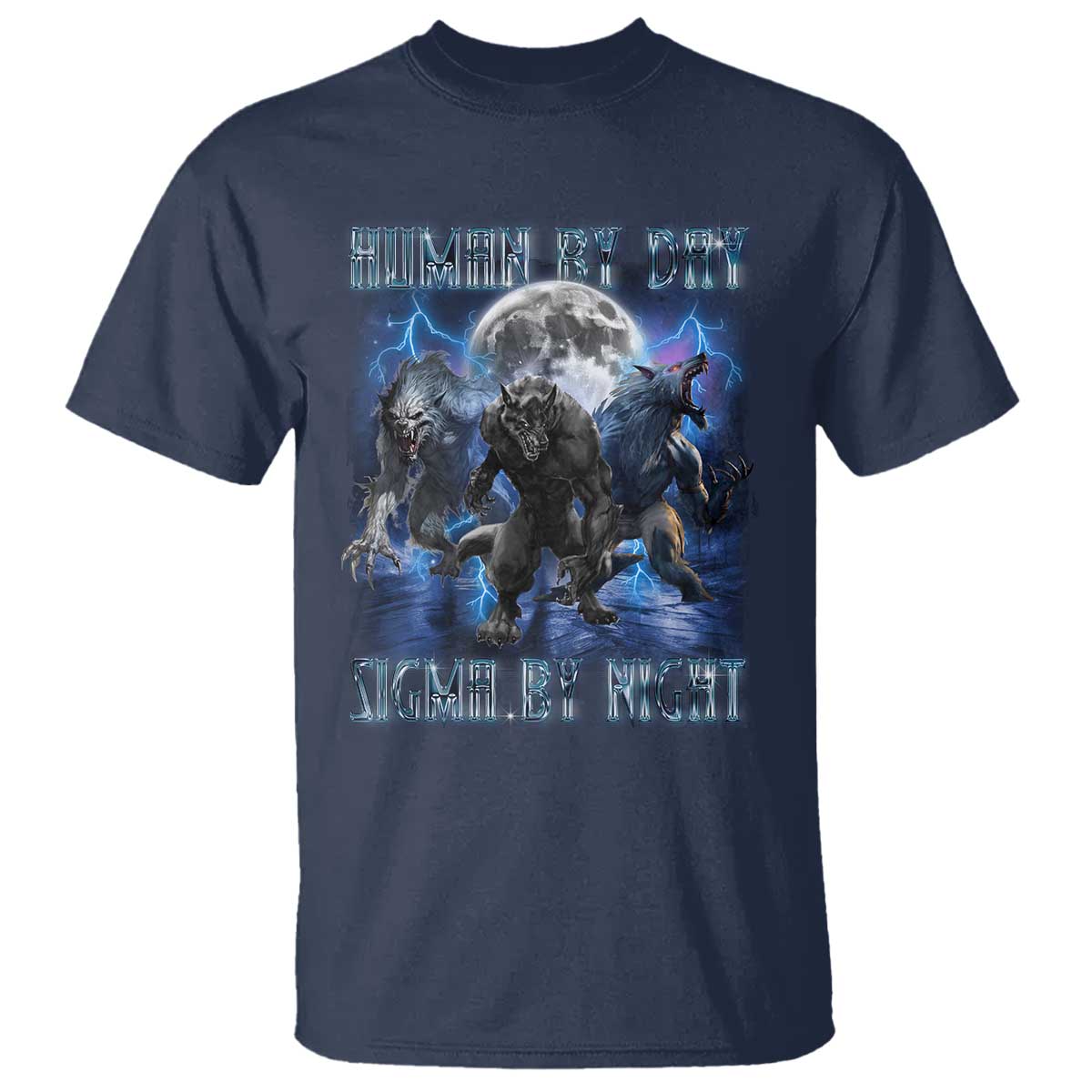 Alpha Wolf T Shirt Human By Day Sigma By Night TS09 Navy Print Your Wear