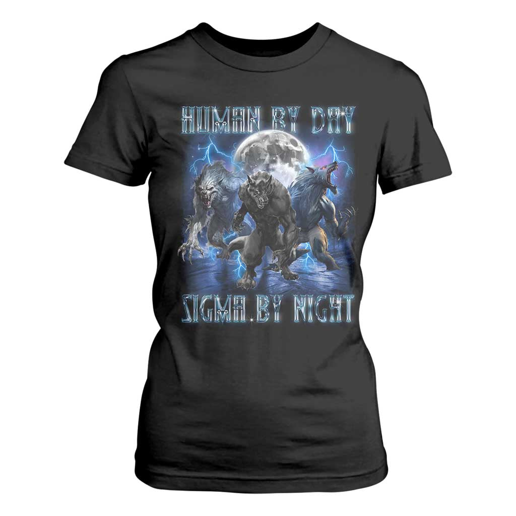 Alpha Wolf T Shirt For Women Human By Day Sigma By Night TS09 Black Print Your Wear