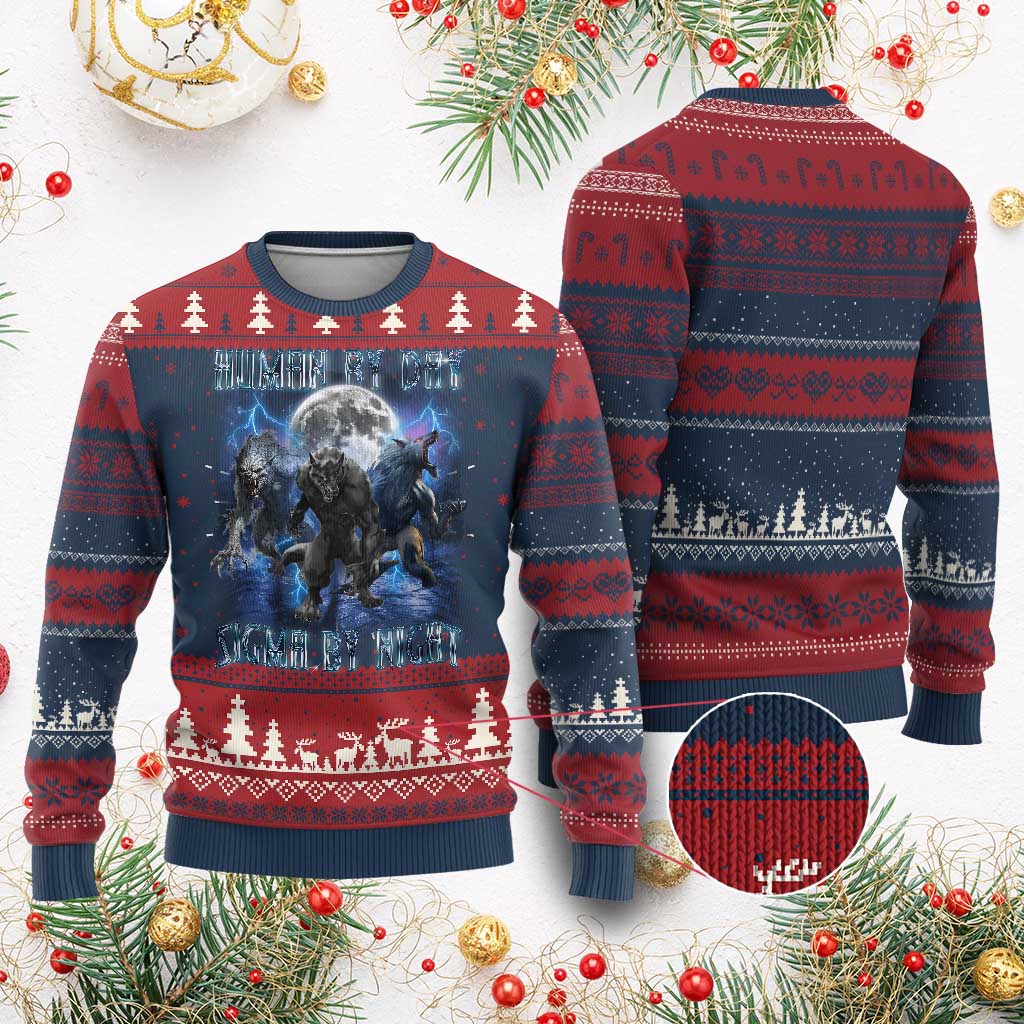 Alpha Wolf Ugly Christmas Sweater Human By Day Sigma By Night TS09 Burgundy Print Your Wear