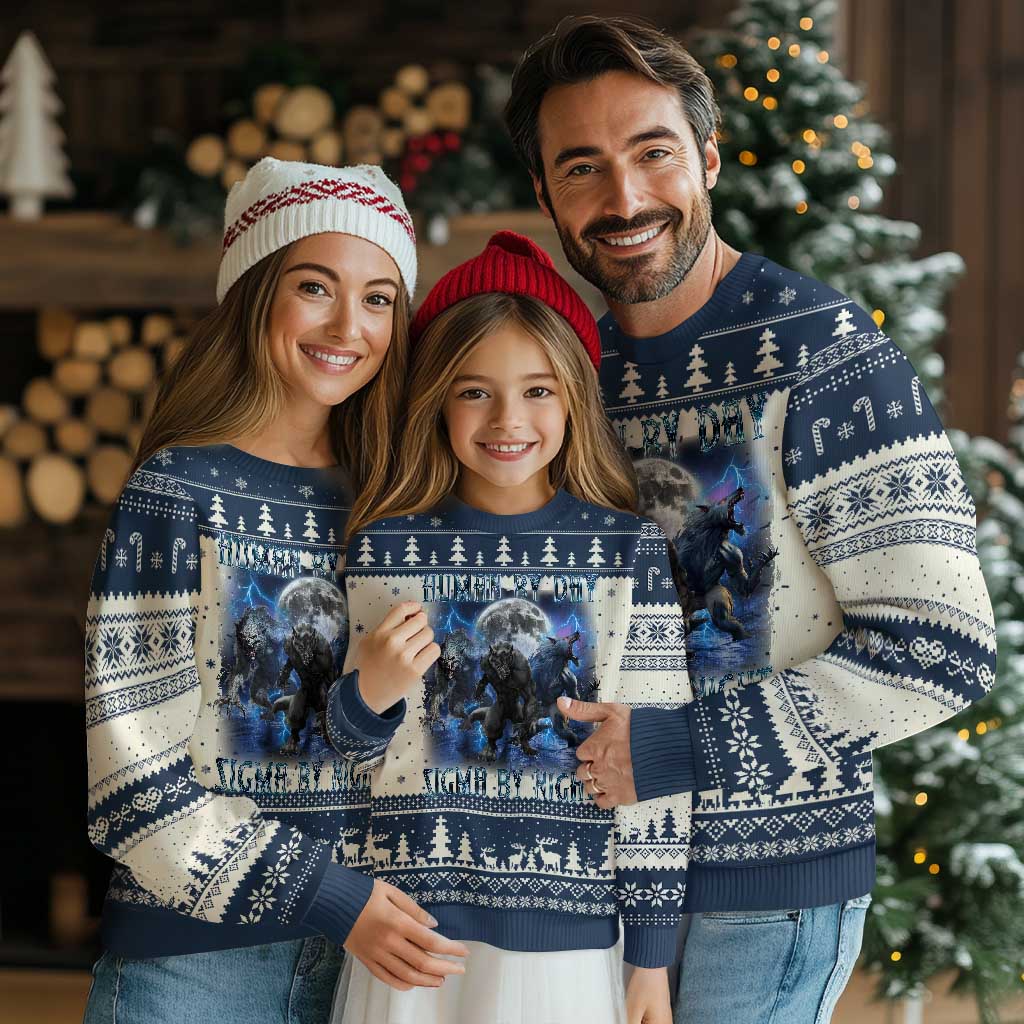 Alpha Wolf Ugly Christmas Sweater Human By Day Sigma By Night TS09 Navy Print Your Wear