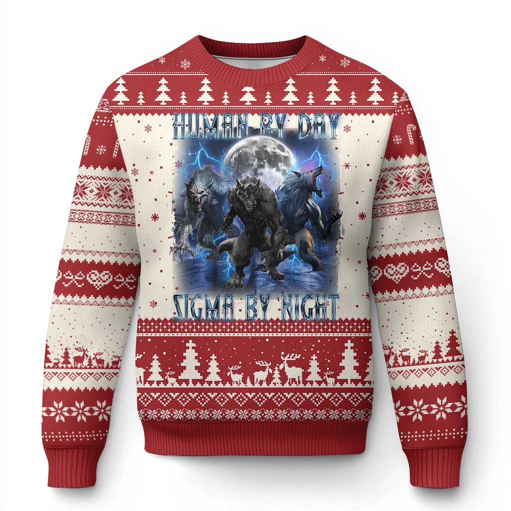 Alpha Wolf Ugly Christmas Sweater Human By Day Sigma By Night TS09 Red Print Your Wear