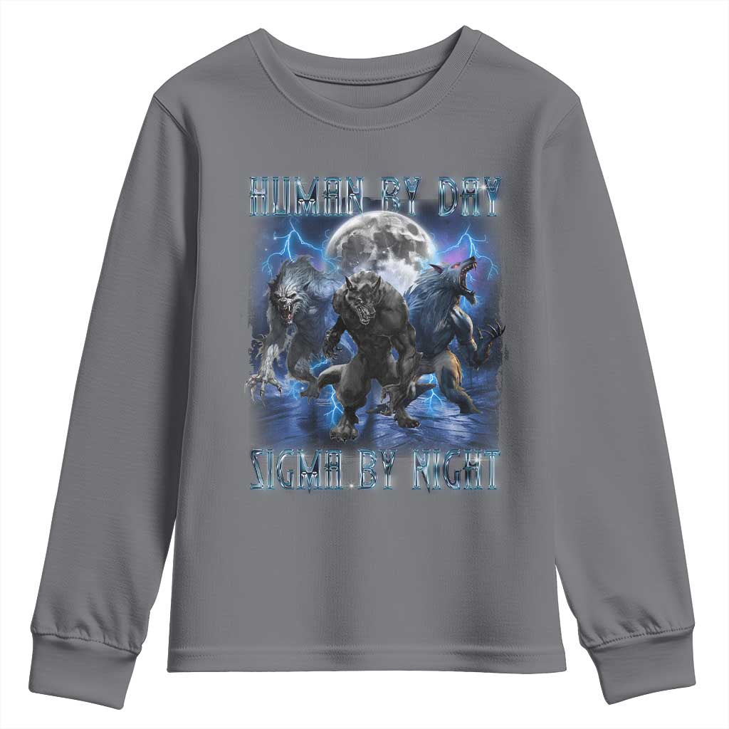 Alpha Wolf Youth Sweatshirt Human By Day Sigma By Night TS09 Charcoal Print Your Wear