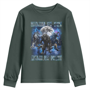 Alpha Wolf Youth Sweatshirt Human By Day Sigma By Night TS09 Dark Forest Green Print Your Wear