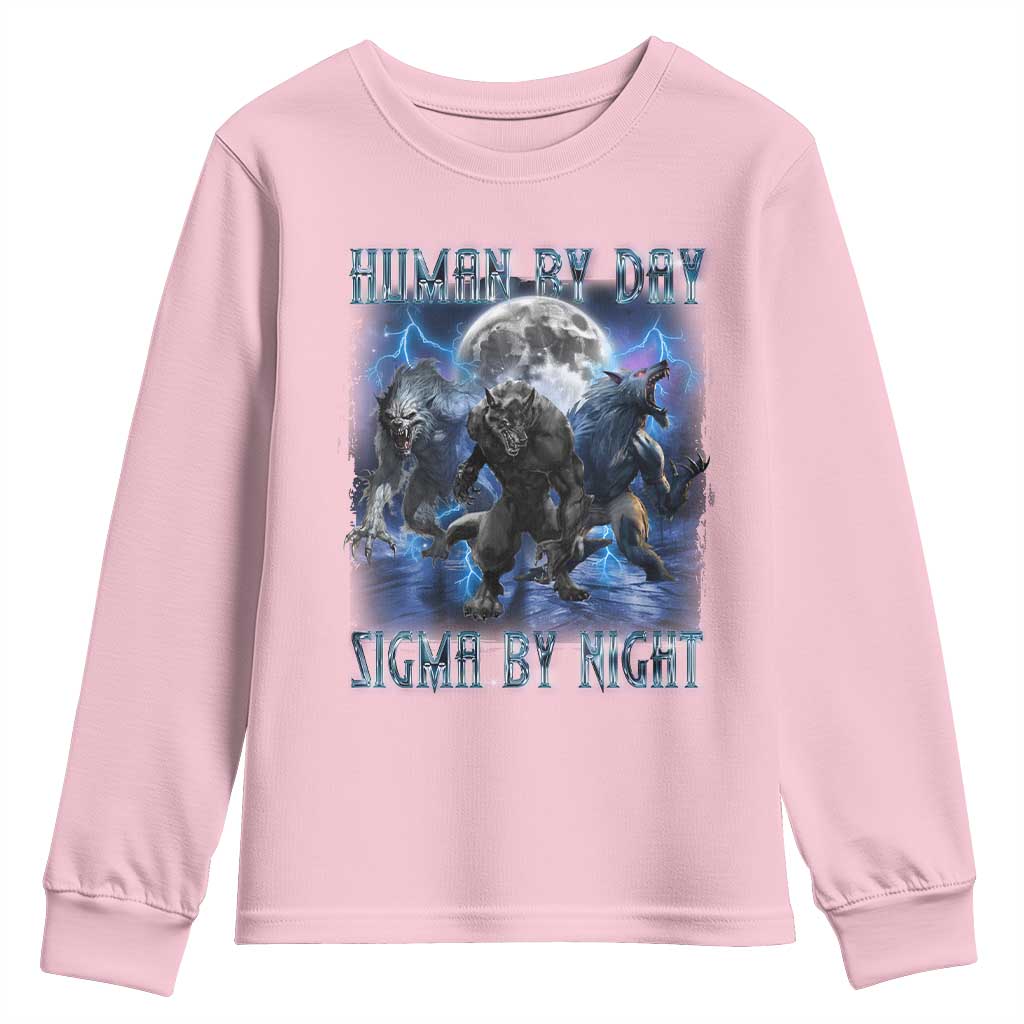 Alpha Wolf Youth Sweatshirt Human By Day Sigma By Night TS09 Light Pink Print Your Wear