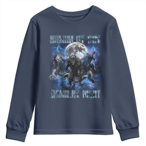 Alpha Wolf Youth Sweatshirt Human By Day Sigma By Night TS09 Navy Print Your Wear