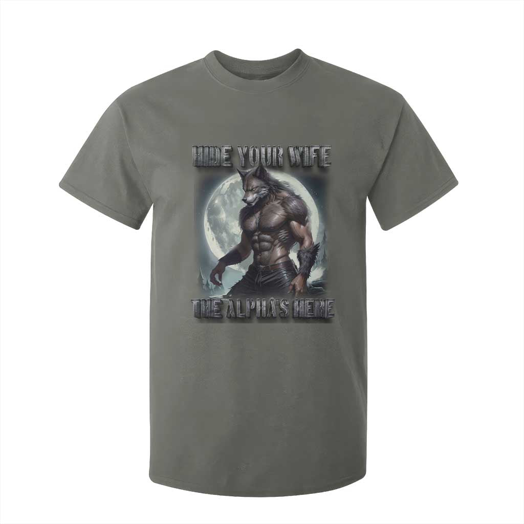 Alpha Wolf T Shirt For Kid Hide Your Wife The Alpha's Here TS09 Military Green Print Your Wear