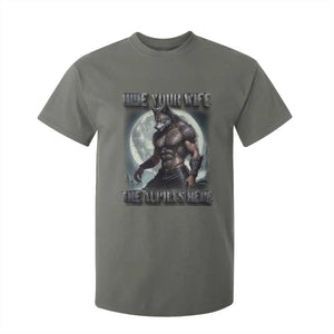 Alpha Wolf T Shirt For Kid Hide Your Wife The Alpha's Here TS09 Military Green Print Your Wear