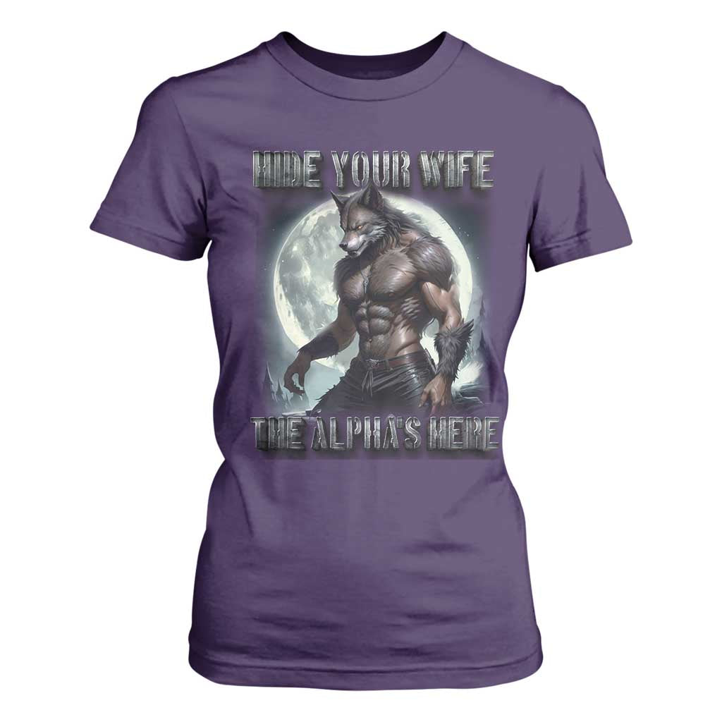 Alpha Wolf T Shirt For Women Hide Your Wife The Alpha's Here TS09 Purple Print Your Wear