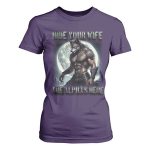 Alpha Wolf T Shirt For Women Hide Your Wife The Alpha's Here TS09 Purple Print Your Wear