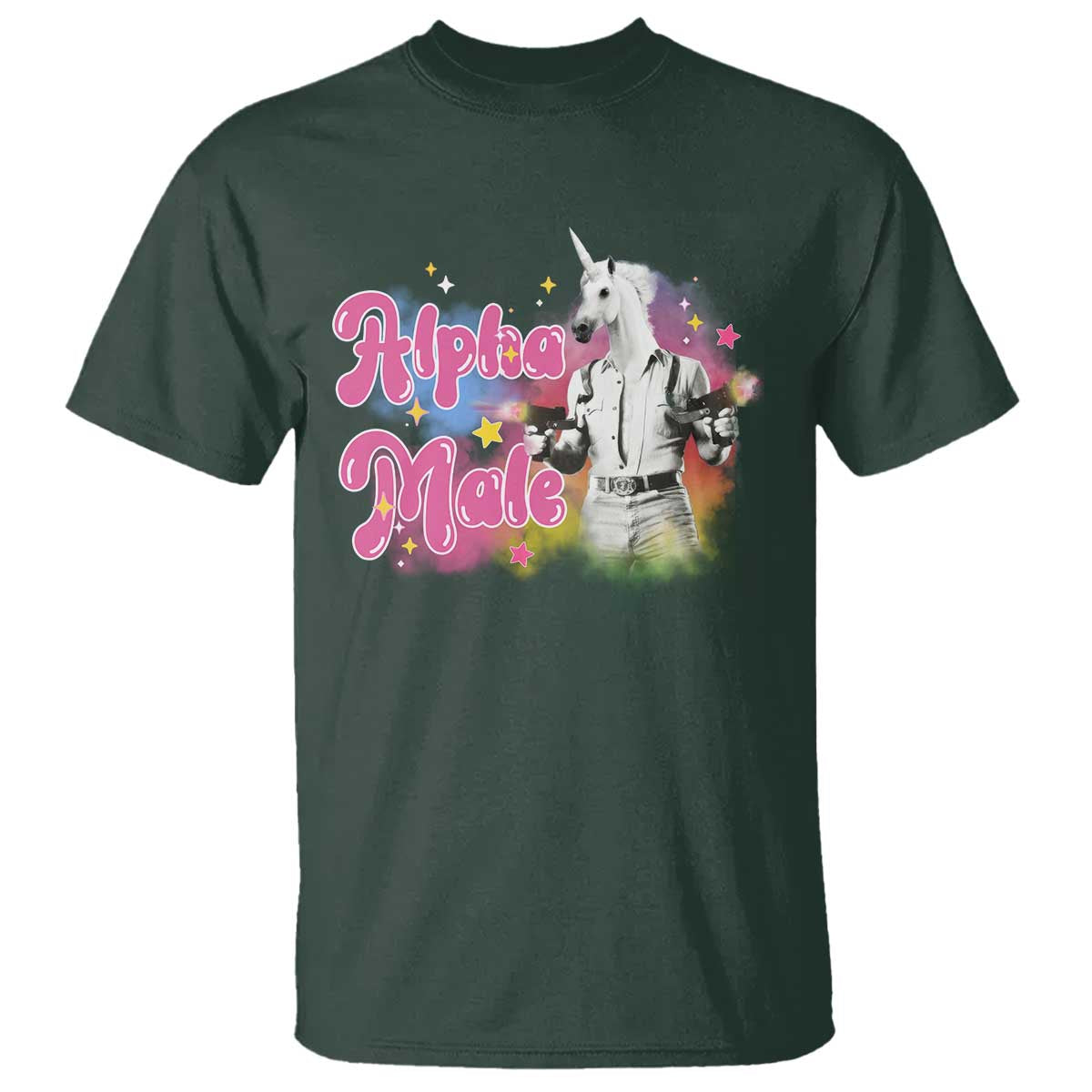 Funny Alpha Male Unicorn T Shirt TS09 Dark Forest Green Print Your Wear