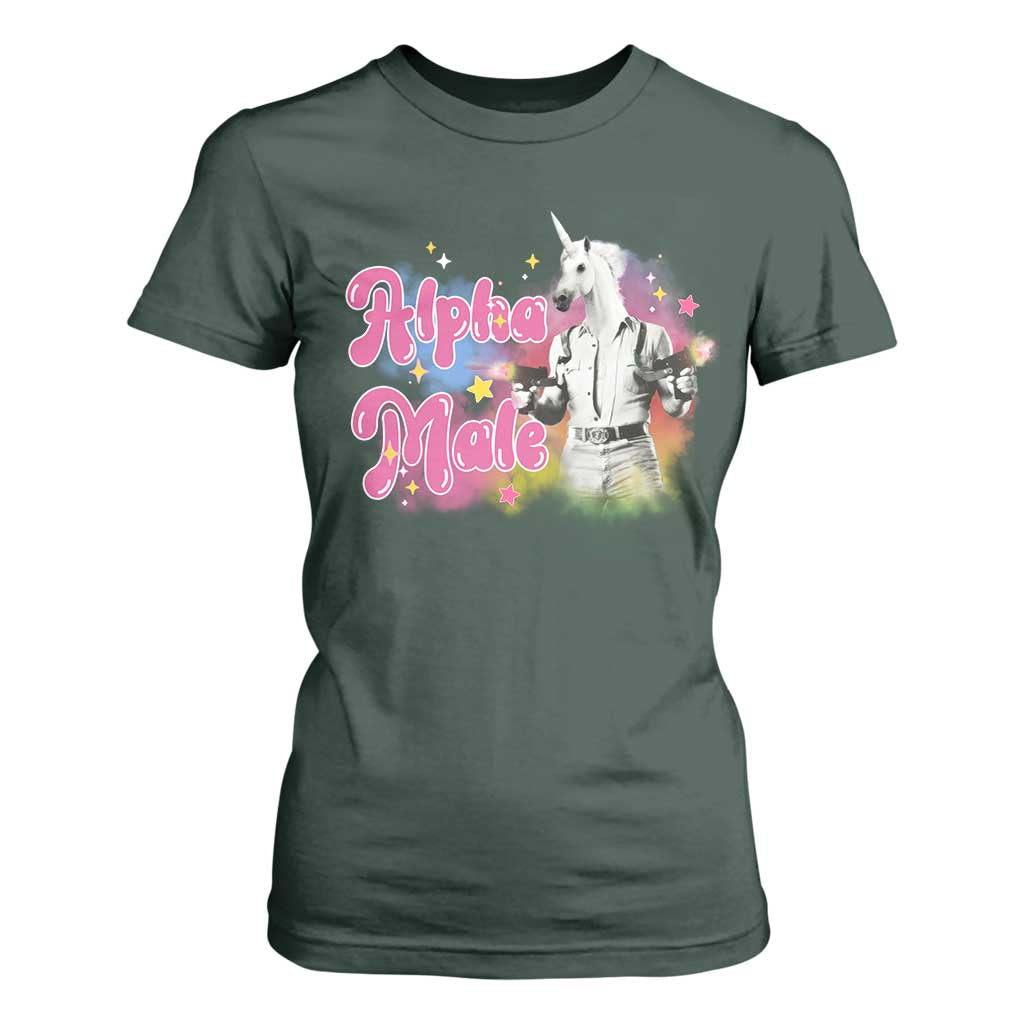 Funny Alpha Male Unicorn T Shirt For Women TS09 Dark Forest Green Print Your Wear
