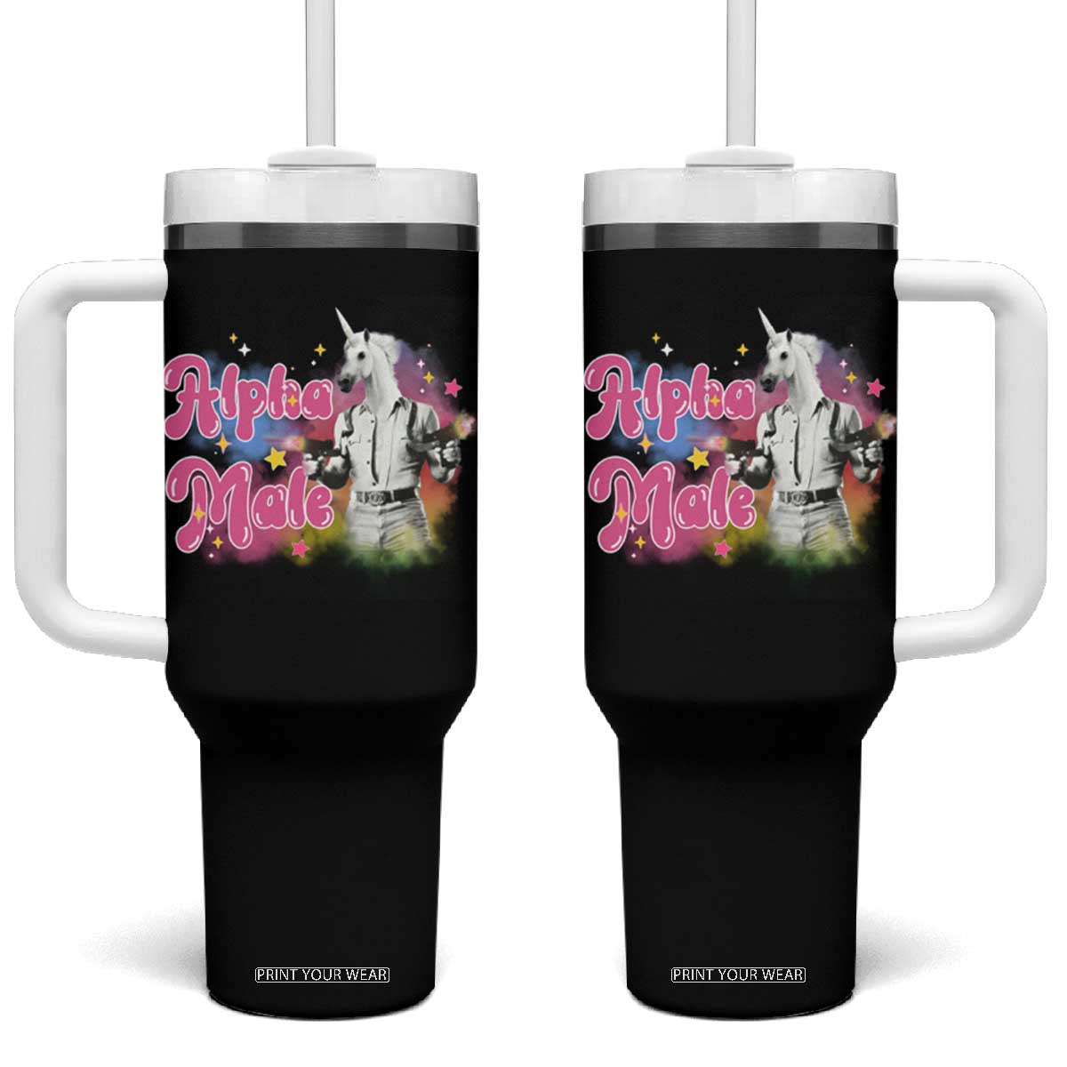 Funny Alpha Male Unicorn Tumbler With Handle TS09 One Size: 40 oz Black Print Your Wear