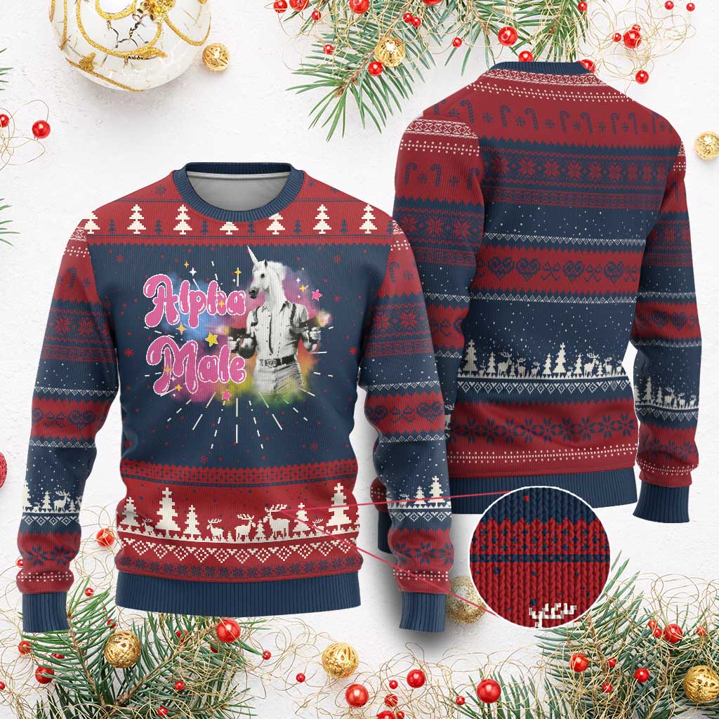 Funny Alpha Male Unicorn Ugly Christmas Sweater TS09 Burgundy Print Your Wear