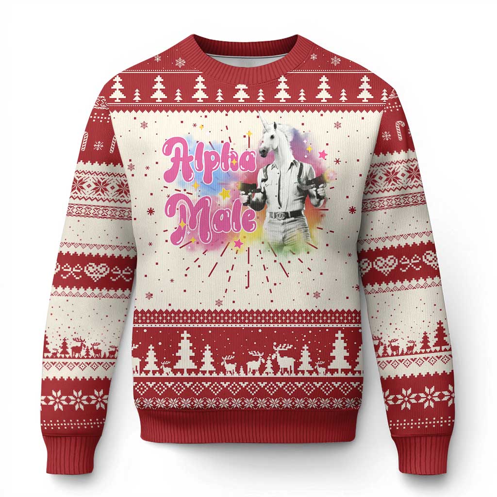 Funny Alpha Male Unicorn Ugly Christmas Sweater TS09 Red Print Your Wear