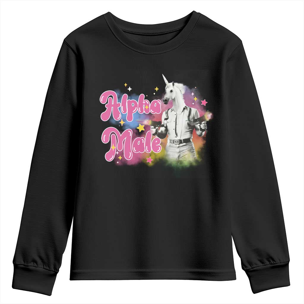 Funny Alpha Male Unicorn Youth Sweatshirt TS09 Black Print Your Wear